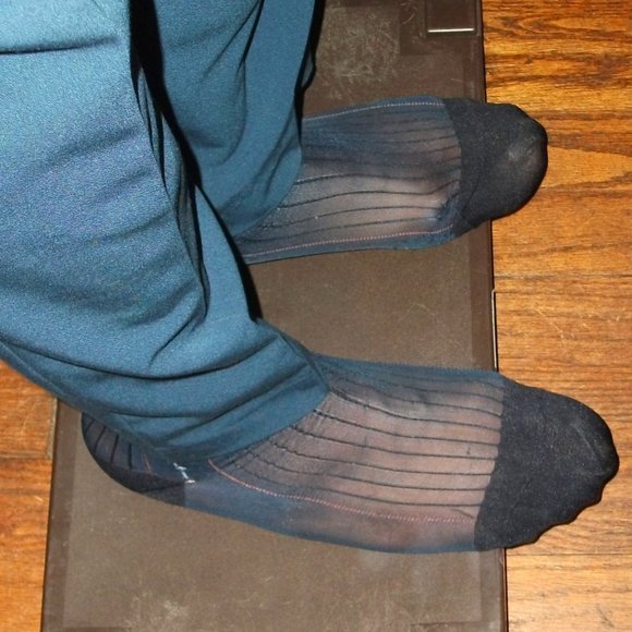 2PR Men's Sheer Navy Thick N Thin with Pattern, Cap Toe Cap Heel Socks -- 10 -13 - Picture 10 of 12